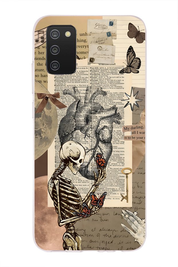 Samsung Galaxy A02S Compatible Vintage Skeleton and Butterfly Pattern Transparent Phone Case