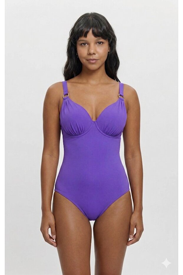 Women's Purple Color Bow-Detalied Empty-Covered Recovery Swimsuit