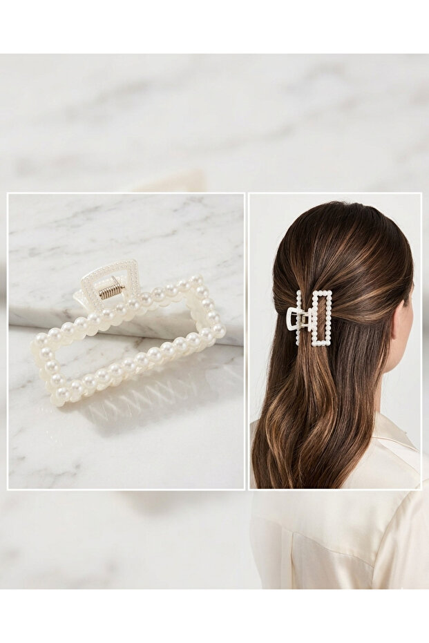 Rectangular Large Size Latch Buckle with Pearls - 2