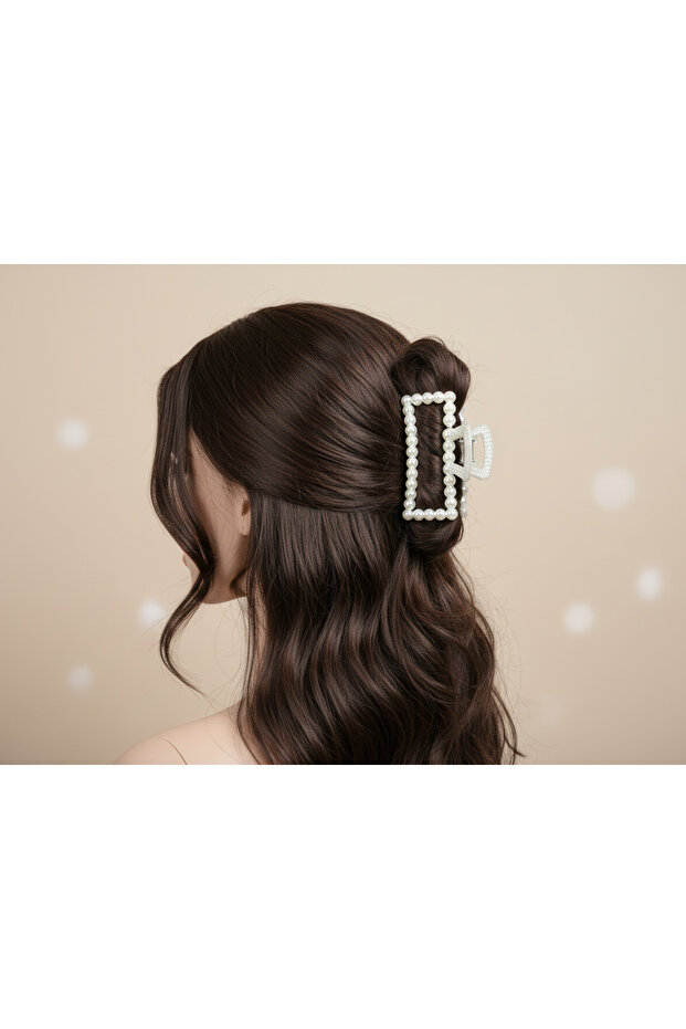 Rectangular Large Size Latch Buckle with Pearls - 1