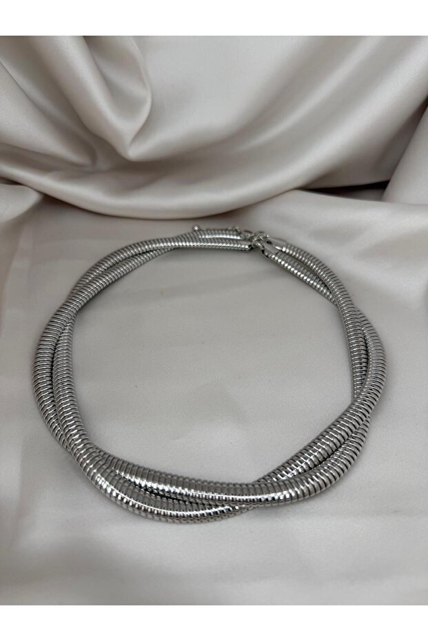 Silver Color Double Layer Thick Chain Necklace Modern Stylish Statement Women's Necklace
