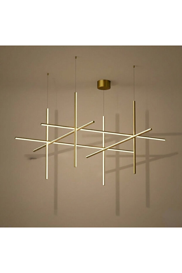 Karilla Geometric Linear LED Chandelier - Modern Architectural Pendant Light with Brushed Gold Finish and Adjustable Cables