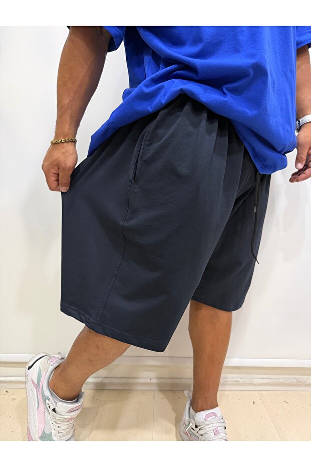 Navy Blue Plus Size 100% Cotton Capri Shorts with Double Deep Pockets