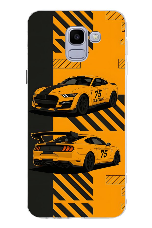 Samsung Galaxy J6 Compatible Yellow Race Car Pattern Transparent Phone Case