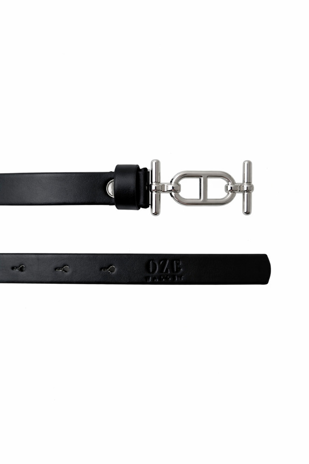 Black Faux Leather Thin Women's Belt with Silver Buckle, Stylish Casual & Classic Combination Belt