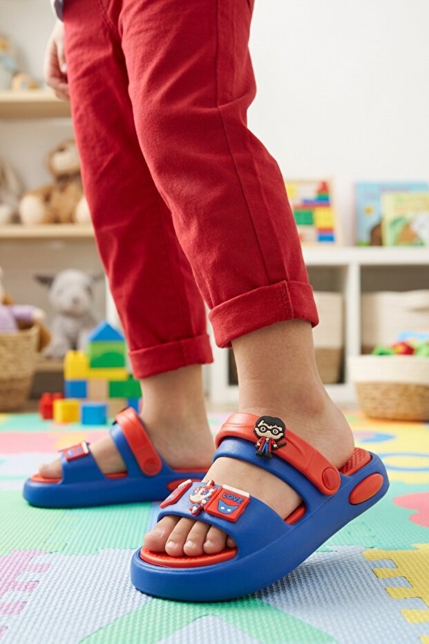 4505 F-P Cobalt Blue-Red Unisex Children's Slippers