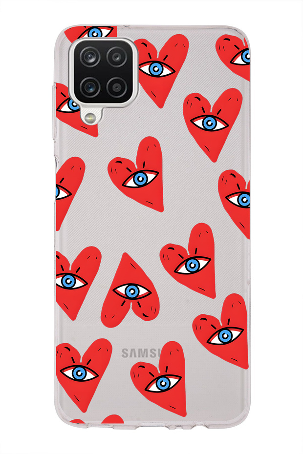 Transparent Phone Case with Eye Heart Pattern Compatible with Samsung Galaxy A12 / M12