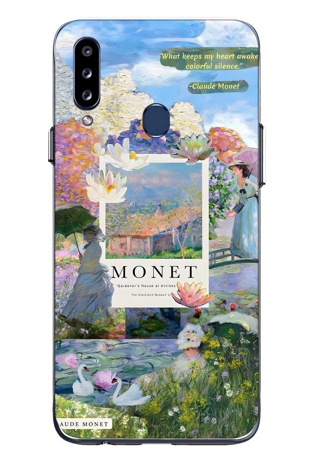 حافظة هاتف شفافة بنمط Monet Collage متوافقة مع هاتف Samsung Galaxy A20S