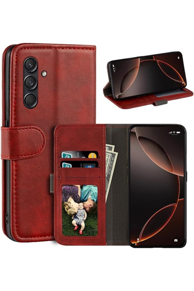 Samsung Galaxy A57 Case 360 Full Cover Leather Textured Flip Wallet Stand Cover with Business Card Holder