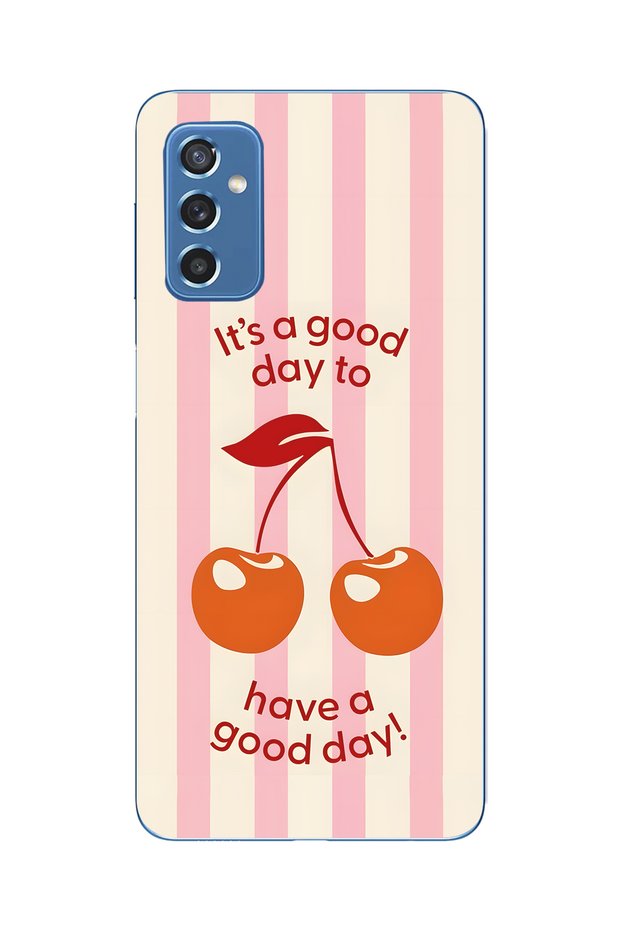 Samsung Galaxy M52 Compatible Cherry Patterned Transparent Phone Case