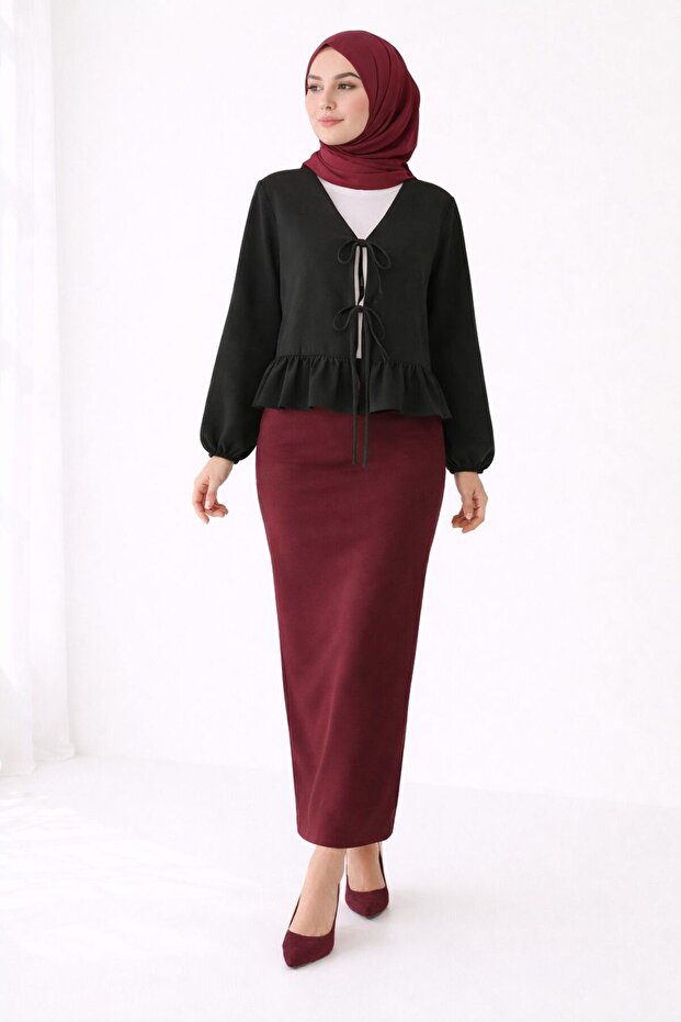 Front-Tie Ruffled Skirt Top Kimono Shirt