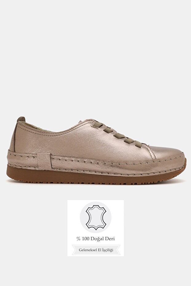 Women's Copper Genuine Natural Leather Sneaker Shoes with Elastic Laces, Size 36-41