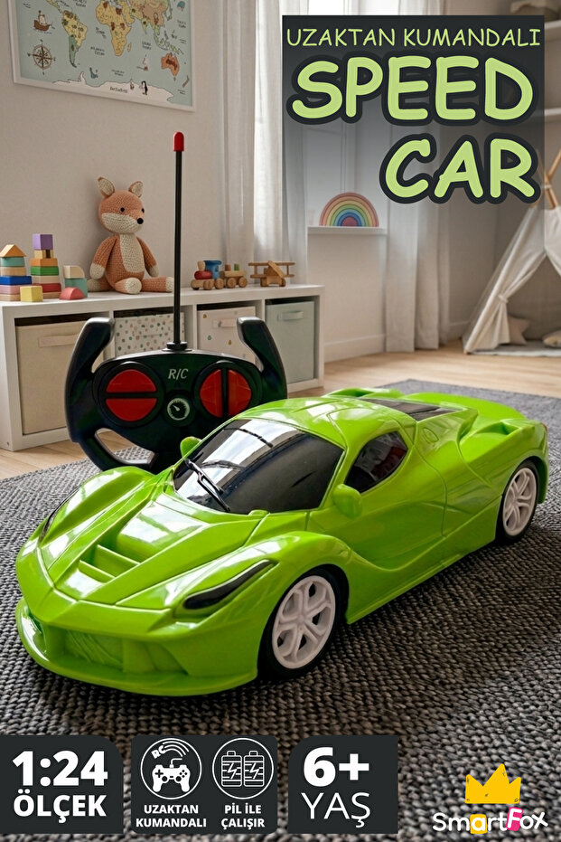 Smartfox RC Oyuncak Araba 1:24 Kumandalı Oyuncak Yarış Arabası Pilli Yeşil