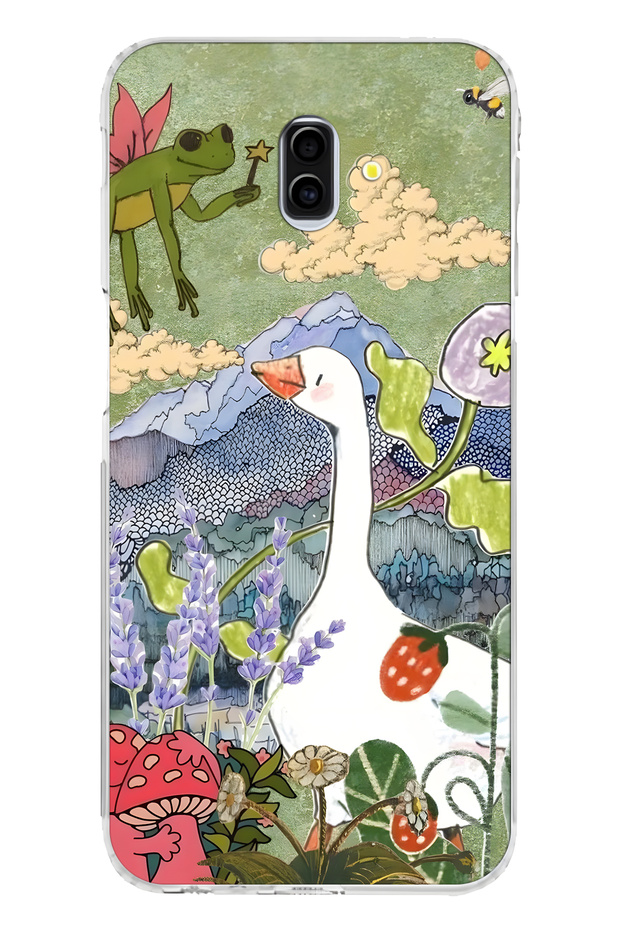 Samsung Galaxy J6 Plus Compatible Goose and Nature Illustration Patterned Transparent Phone Case