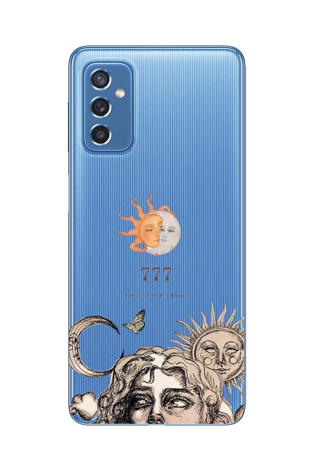 Samsung Galaxy M52 Compatible Sun and Moon 777 Pattern Transparent Phone Case
