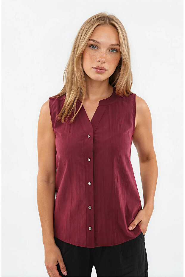 Zero Sleeve Button Front Blouse - 1