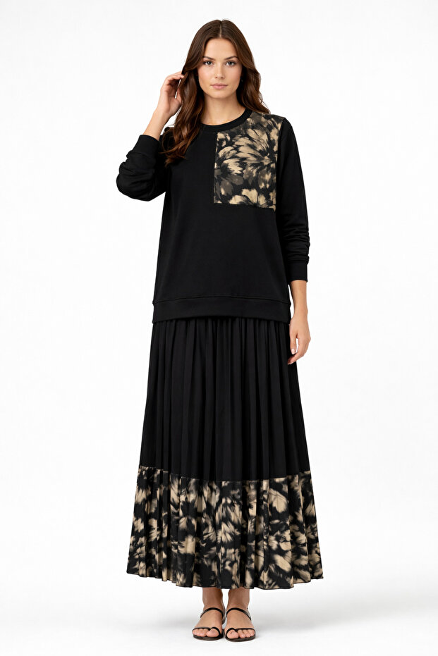 Women's Middle Age Gilded Patterned Mother Skirt Blouse Set 4127