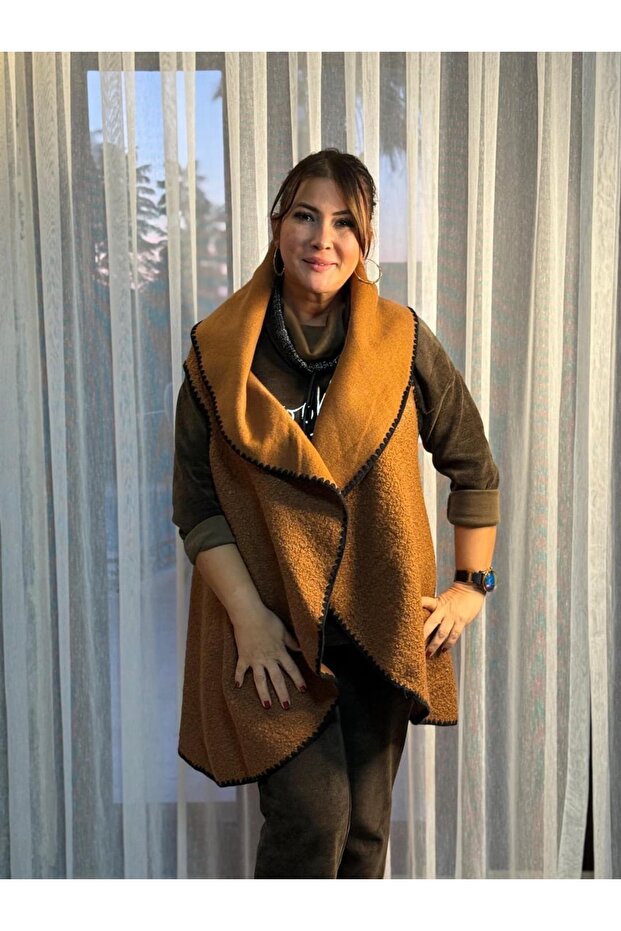 Yg3698 Flowy Italian Boucle Vest Coffee