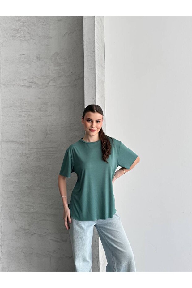 Women's Laser Cut Basic T-Shirt Crew Neck Modal Single Jersey Fabric