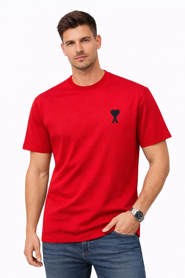 Men's Embroidered Ami Heart Detailed T-Shirt Regular Fit Cotton