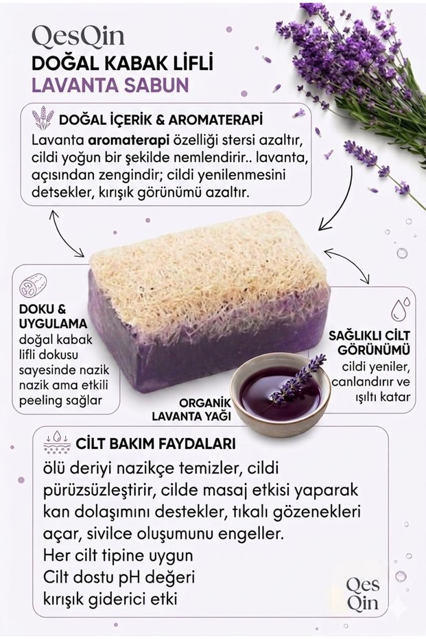 Natural Pumpkin Fiber Lavender Soap 110 Gr Purifying Relaxing Skin Care with Exfoliating Effect