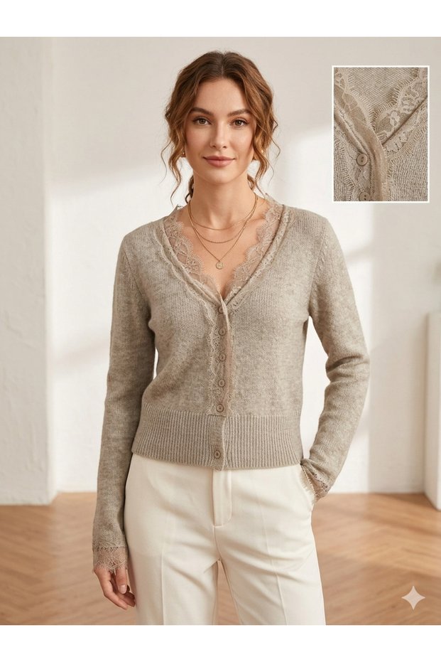 Collar Sleeve Lace Trendy Seasonal Women's Cardigan
