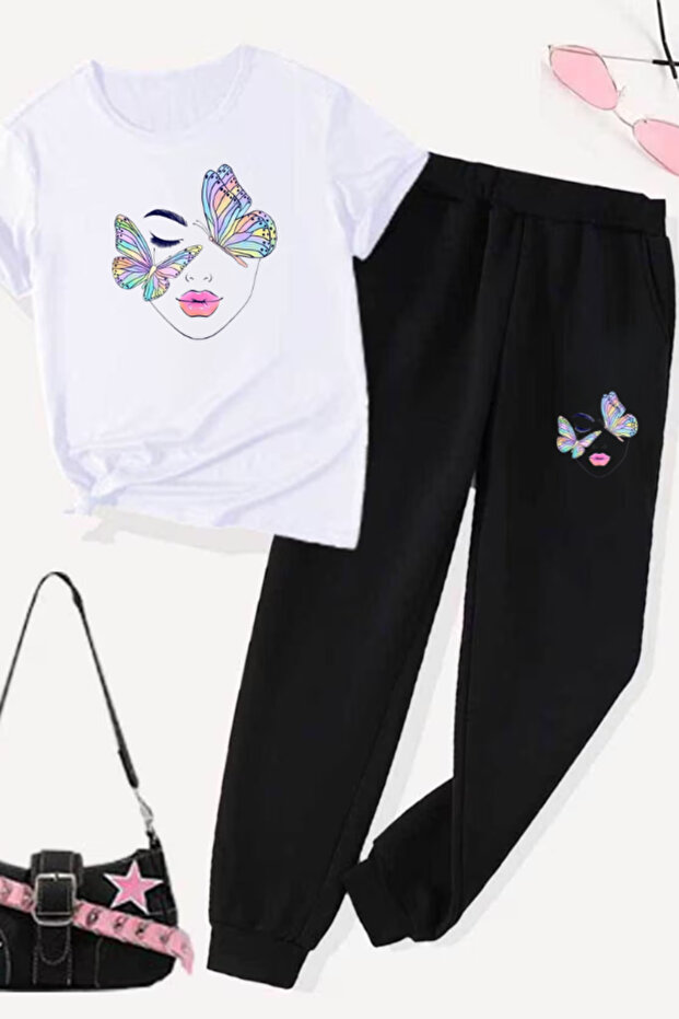 Custom Print Top and Bottom Tracksuit Set Oversize Crew Neck