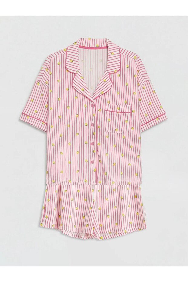 Shirt Collar Women's Shorts Pajama Set (S6)