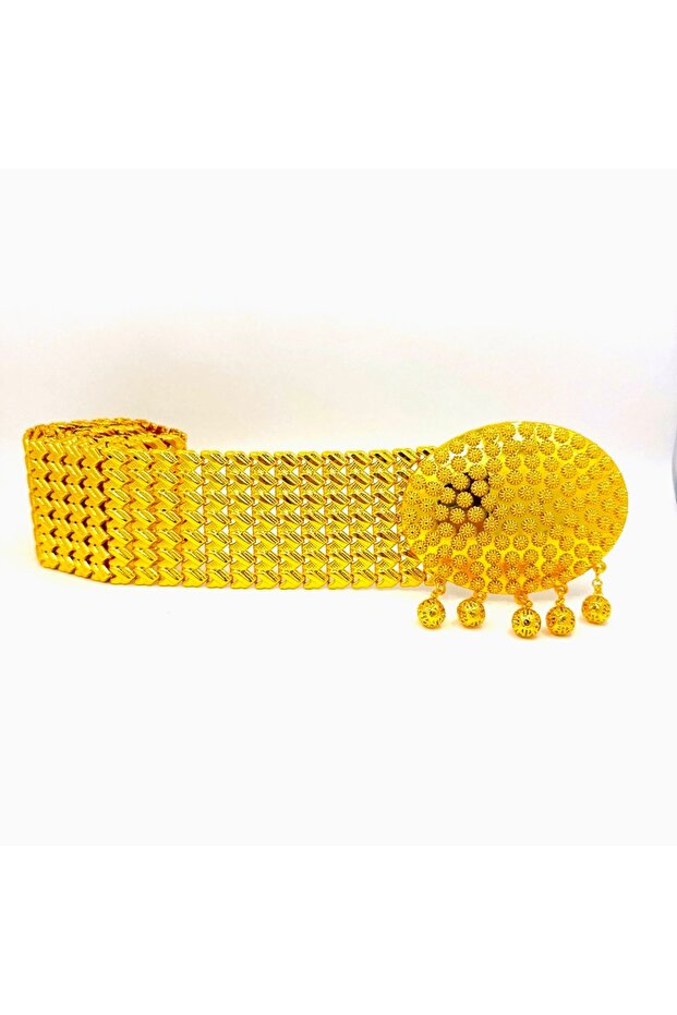 Grape Model – Gold Plated Women's Belt (with Hanging Pendant / Eyelet Buckle) - 7 Rows (Wide)
