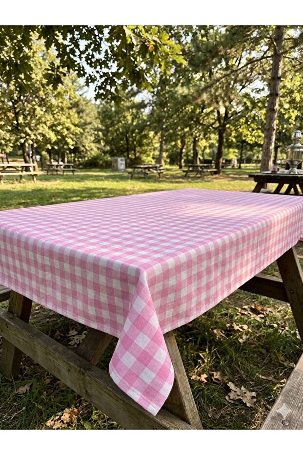 Pink and White Plaid Checkered Tablecloth, Table Cloth, Picnic Cloth