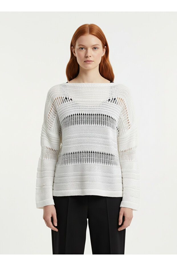 Women's White Knitwear Long Sleeve Blouse