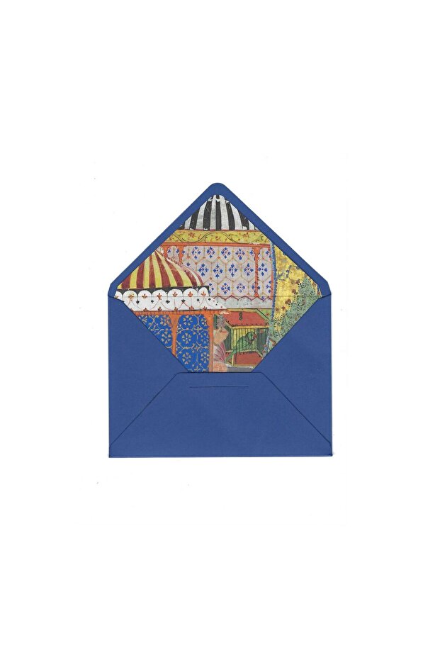 Lined Envelope Thick Paper 13X 18 cm Special Design Palace Garden Patterned Blue Envelope - 2 Pieces Fountain Pen Compatible Letter Paper Gift!