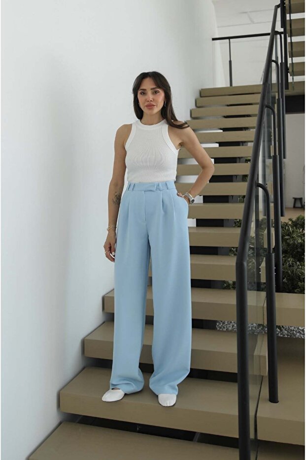 Baby Blue Pleated Palazzo Trousers