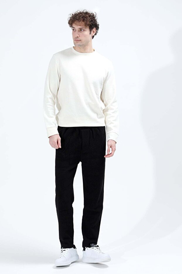 Men's Adjustable Waist Winter Sweatpants with Pockets Black - 1067