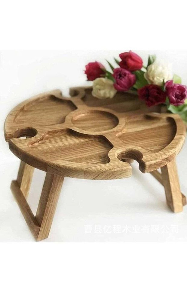 Wooden Outdoor Picnic Table,2-in-1 Folding Wine Glass Holder,Portable for Camping & Beach