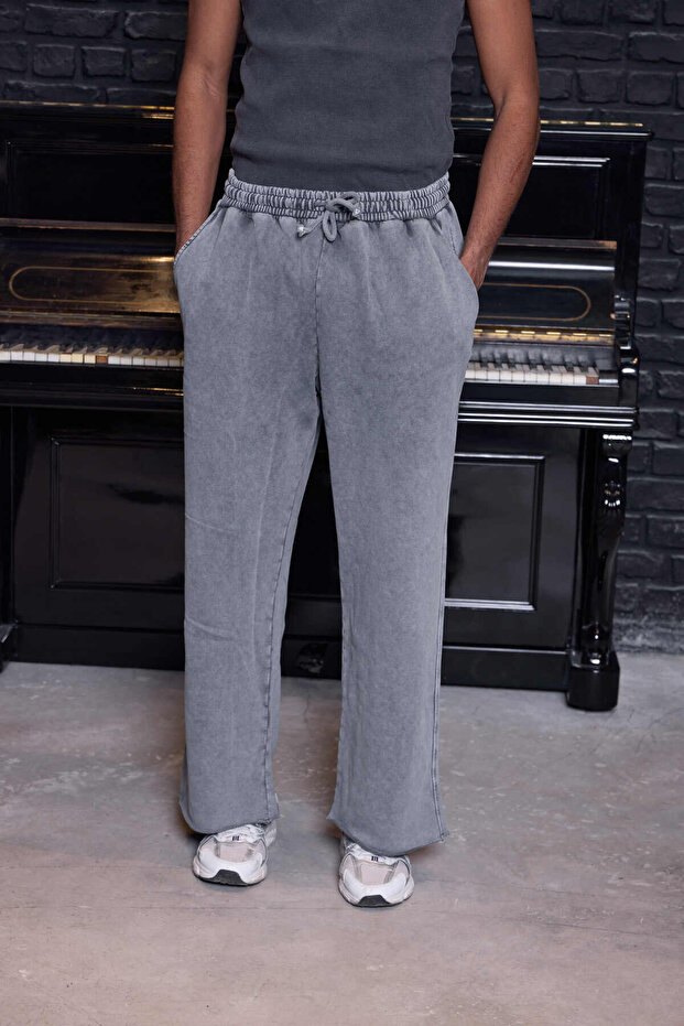 Raw-Hem Vintage Wash Wide Leg Pants