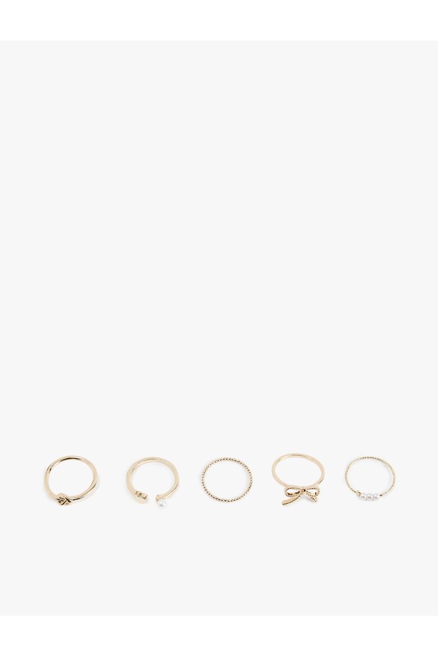 Bowknot Pearl Detailed Twist 5-Piece Ring Set
