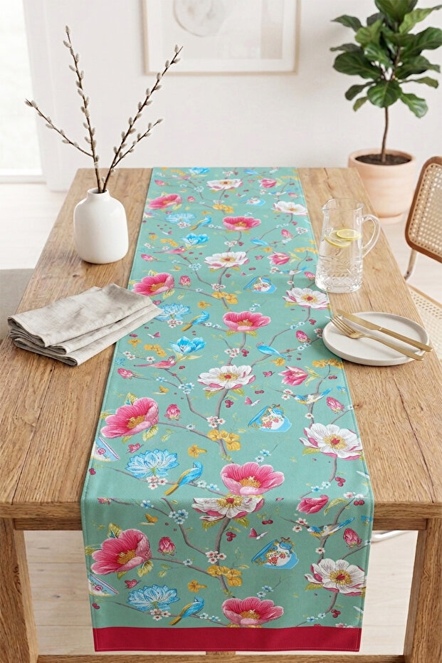 40X140Cm Woven Stain Resistant Printed Thai Feather Fabric Table Cloth Decorative Runner Washable