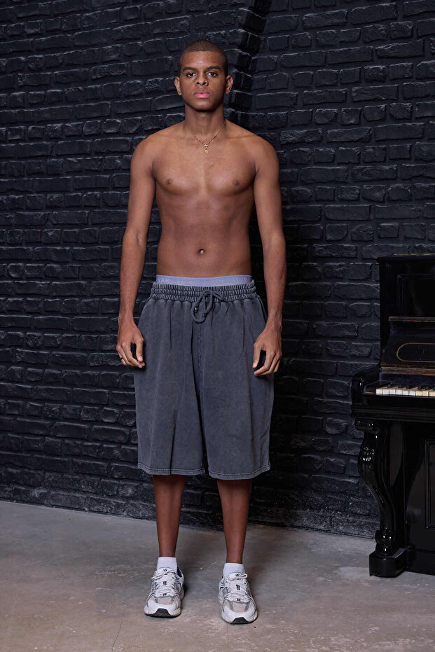 Acid Wash Oversize Jorts / Baggy Shorts Light Gray