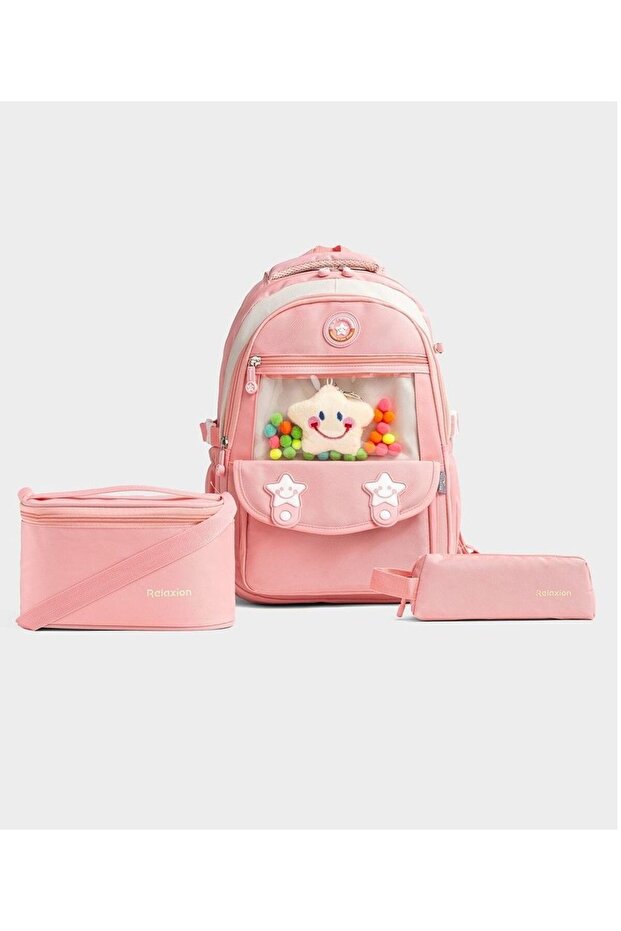 Rlx-1940 Set of 3 Children's Primary School Lunch Box Bag with Pen Holder Lunch Box Bag S Backpack Pink