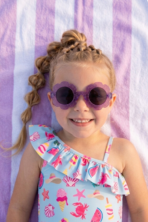 Lilac Glitter Flower Model Children's Sunglasses