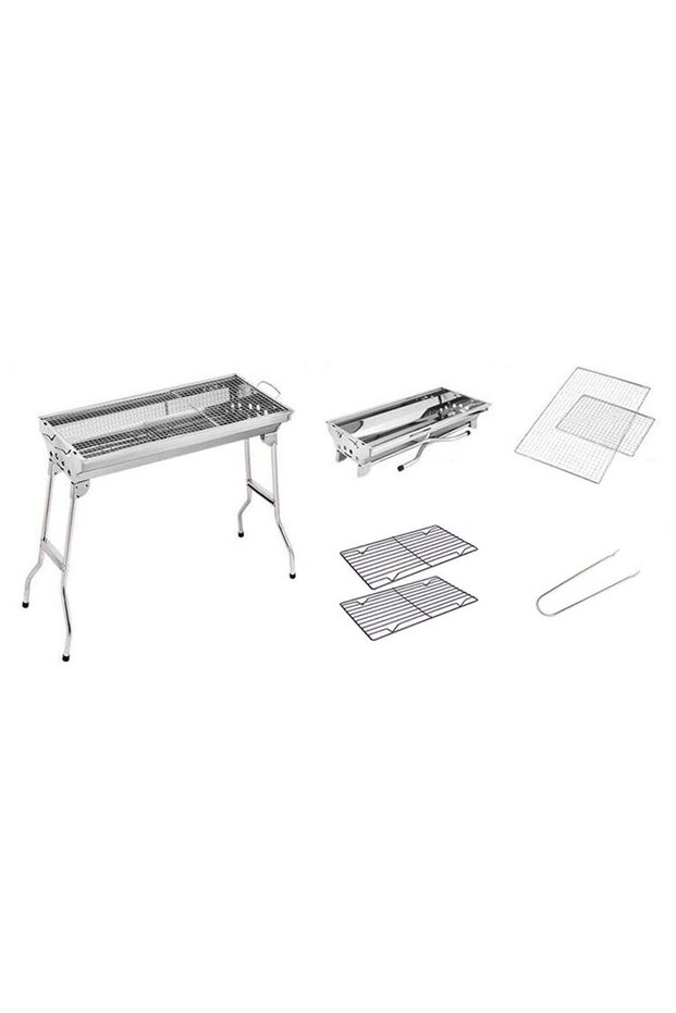 Foldable Stainless Steel Charcoal Barbecue Grill Set for Outdoor Camping and Garden Picnic