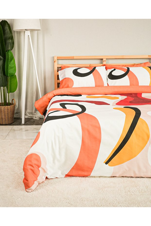 Holiday Cotton Double Floral Duvet Cover Set 200X220 cm Orange