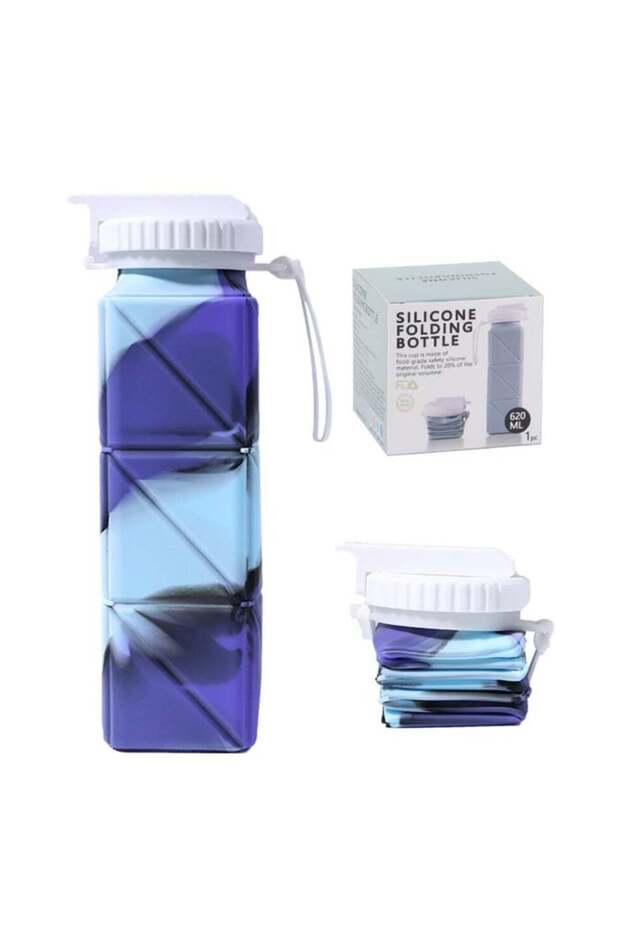 620ml Collapsible Silicone Water Bottle,Foldable,Leakproof,BPA-Free with Straw for Sports,Travel