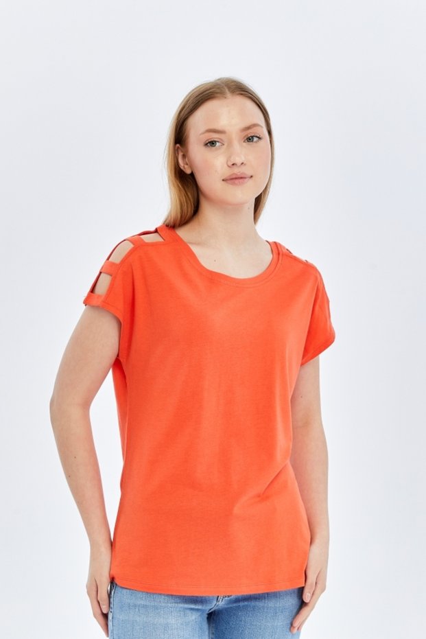 Cotton and Modal Blend Shoulder Detail t Shirt t Shirt 26Y0195K1