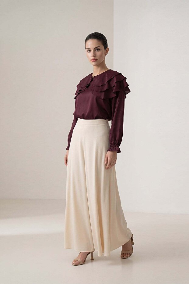 Cream Waist Detailed Comfortable Cut Skirt