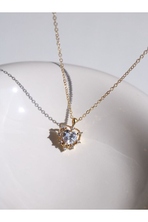 Heart Necklace Surrounded by White Stones