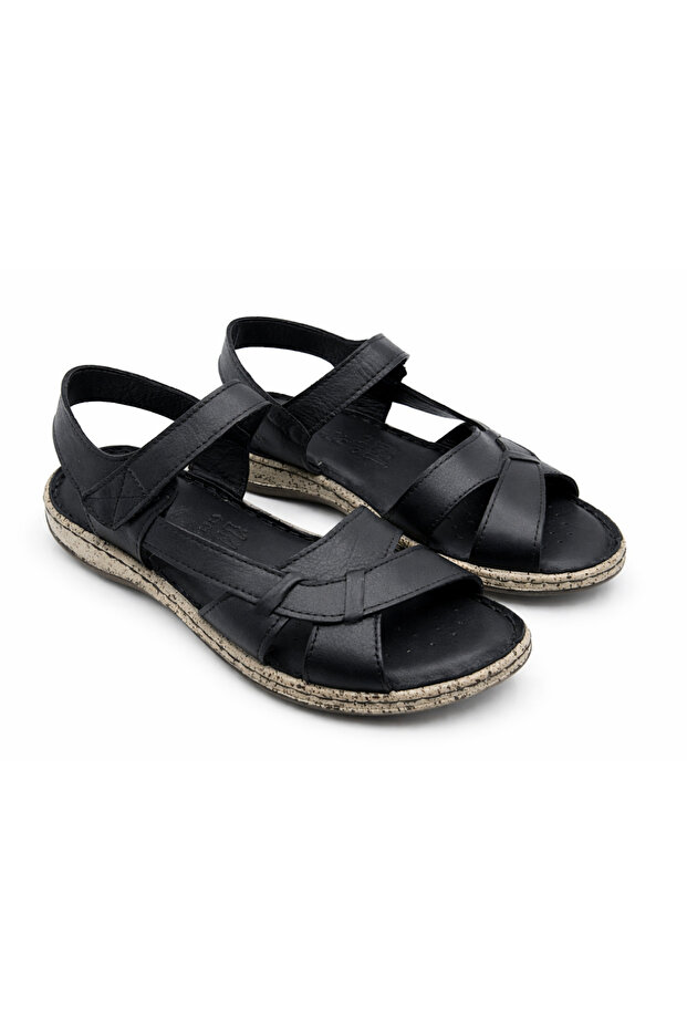 Black 100% Leather Women's Sandals • Ultra Soft Sole • Comfortable Orthopedic Summer Casual Stylish Sandals