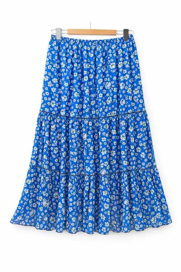 Women's''Juli̇de'' Chiffon Long Skirt 3 Layers Lined Elastic Waist Comfortable Cut Casual Stylish Skirt