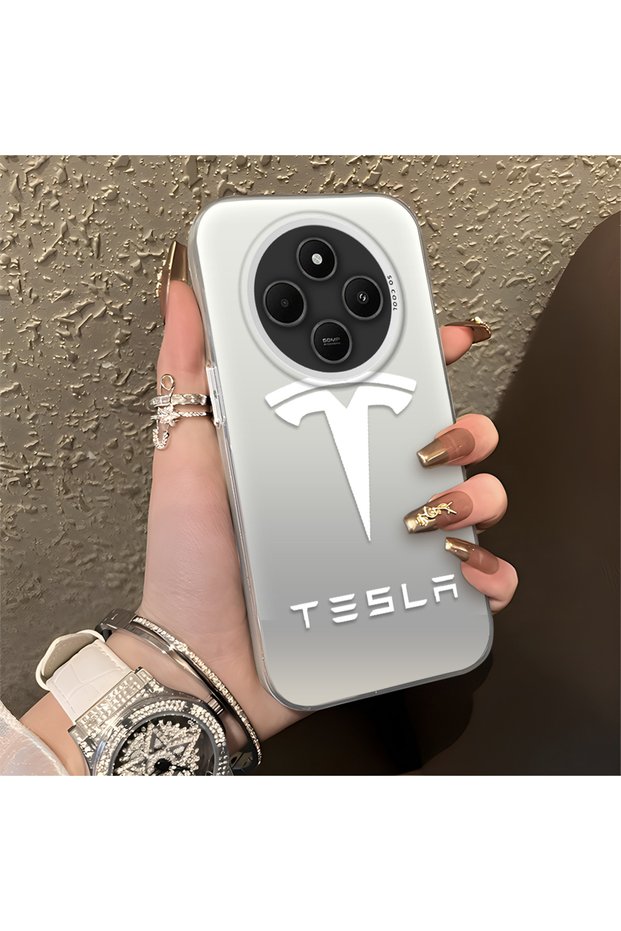 Redmi 14C Compatible Silicone Edge Hard Back Anti-Fall Phone Case Tesla Pattern